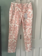 ELIE TAHARI Skinny Ankle Womens Pant White Blush Tropical Floral Tiger Havana 8