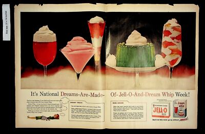 1959 Jell-O Dream and Whip Week Recipes (worn corners) Vintage Print ad 8906