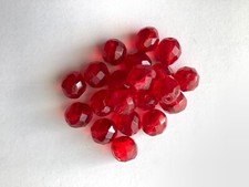 25 Ruby Red Czech Glass Faceted Fire Polished Round Beads 12MM