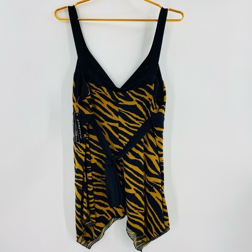 AGB Damen-Tanktop Cami gelb schwarz Zebradruck Riemen-Rückenkrawatte V-Ausschnitt 16 neu - Bild 2 von 5