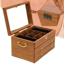 Large Capacity Wooden Jewelry Box W/ Safe Lock 3 Layers Retro Storage Organizer