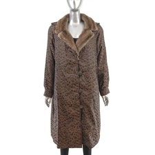 Animal Printed Taffeta Coat With Mink Lining And Removable Hood- Size Xxl