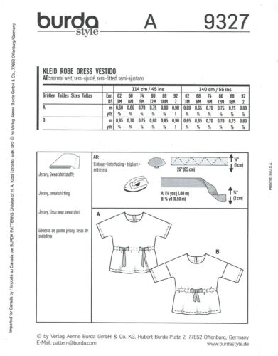 Burda 9327 Baby Dresses w Elastic Waist & Bow Detail Sz 3M - 2 UNCUT Pattern - Picture 2 of 5