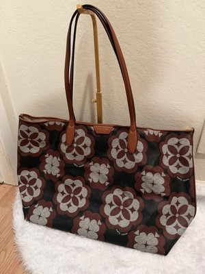 KATE SPADE FLOWER MONOGRAM SUTTON Oversized Tote Black/BrownWith Pouch KF650