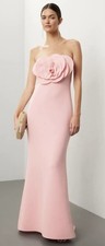 Badgley Mischka Pink Rosette Scuba Strapless Gown Size 14 Designer MSRP 650
