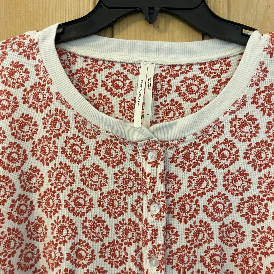 Conjunto de pijama térmico tejido gofre By Anthropologie para mujer talla 1X blanco rojo SP EXC Foto 3 de 4