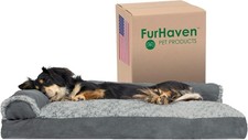 Furhaven Pillow Dog Bed for Medium/Small Dogs w/ Removable Medium, Stone Gray