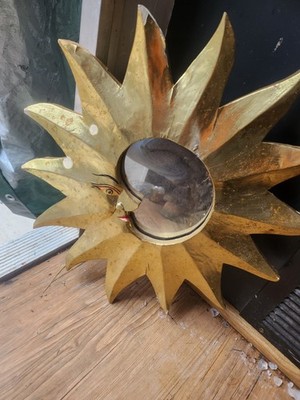 Vintage Gilded Wood Gold Finish Celestial Sunburst Accent Mirror 12''