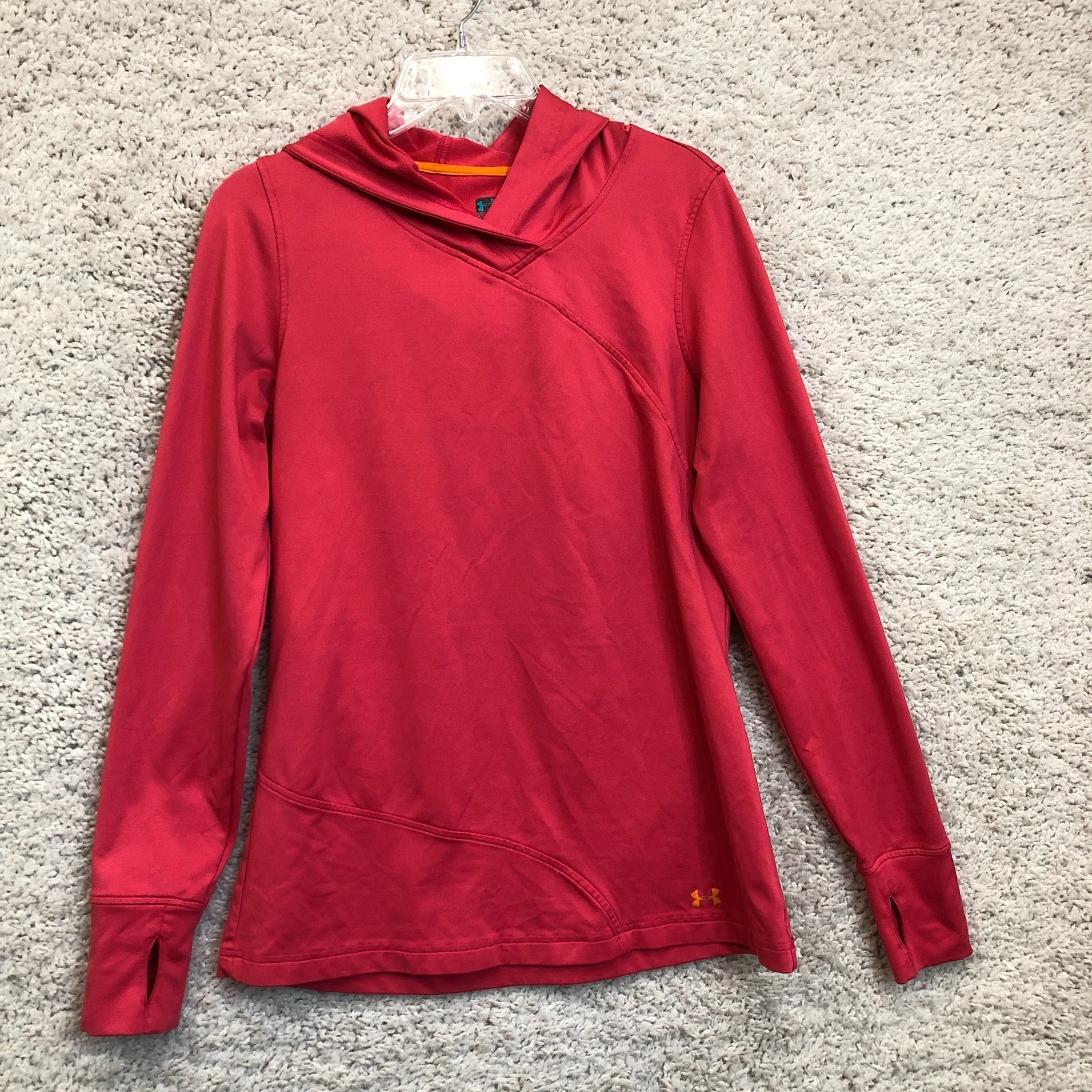 Under Armour Hoodie Large Adult Red Fitted Pullover Sweatshirt Stretch Womens L