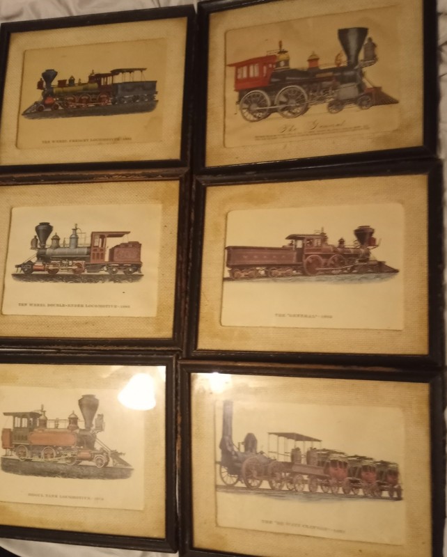 Set Of 6 Framed Art Prints  Of 18th Century Locomotives
