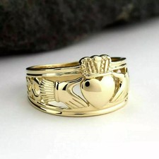 14k Yellow Gold Plated Men's & Women's Claddagh Engagement Wedding Band Ring