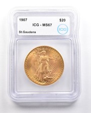 1907 $20 Saint Gaudens Gold Double Eagle MS67 ICG *5869