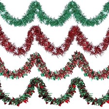 8 Pcs 52.5ft Christmas Tinsel Garland Metallic Christmas Tree, Snowflakes
