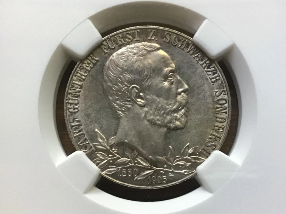 1905 Schwarzburg Sondershausen German States Silver 2 Mark NGC MS-62 Thick Rim - Image 3 of 4