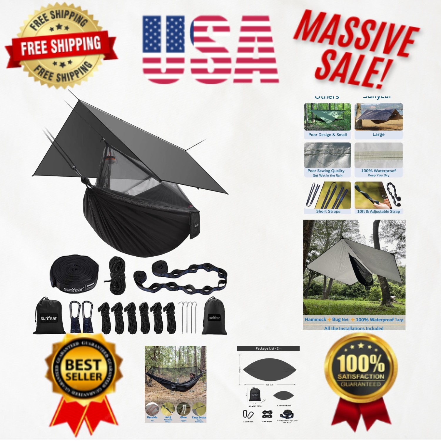 Compact Camping Hammock with 32 ft Rain Fly - Ideal for Backpacking Adventures