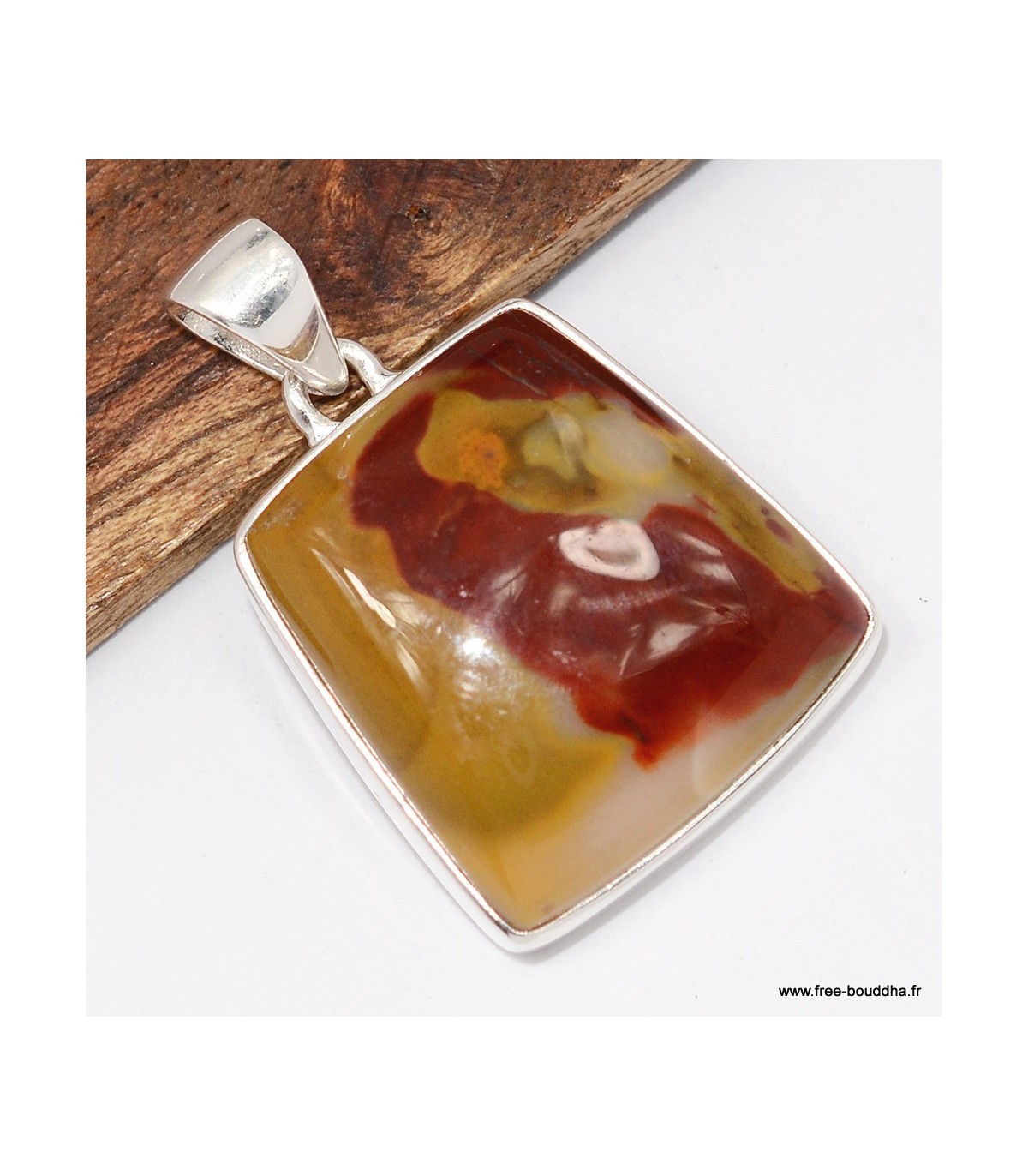 Pendentif jaspe mokaïte trapèze, collier argent 925 minéraux naturels