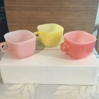 Vintage Lipton Glassbake  Mugs Cups Square Milk Glass 1960s