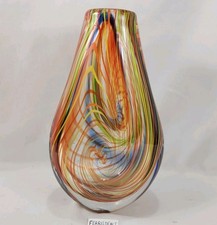 12" Murano Style Teardrop Multicolor Art Vase Swirls Showpiece