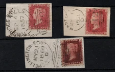 GB QV 1d reds on piece x 3 with Sideways Duplex WS43933