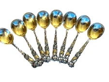 Sterling gumbo soup spoons "Bridal Rose" pattern - Alvin 7 in set of 8x43gr each
