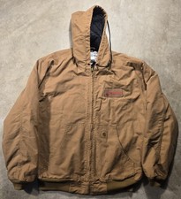 Carhartt Canvas Jacket 376-51 Hooded Brown Insulated Duck Quilt Lined Men  s XL