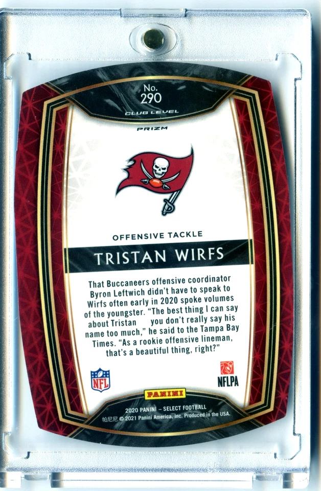 TRISTAN WIRFS #290 2020 SELECT CLUB LEVEL TRI-COLOR PRIZM DIE-CUT Parallel Bucs - Image 2 of 2