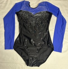 Tin  s Tailor Blue Black Long Sleeve Rhinestone Embellished Gymnastics Leotard SA