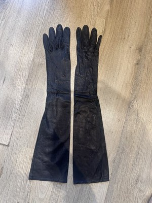Vintage 80er Leder Opernhandschuhe schwarz lange Abendhandschuhe Gr. 8 Large