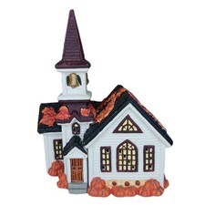 Vintage Ceramic Village Church Lighted Fall C...