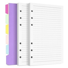 A5 Refill Paper Planner Inserts, 6-Hole Loose Leaf Paper, College A5, white 