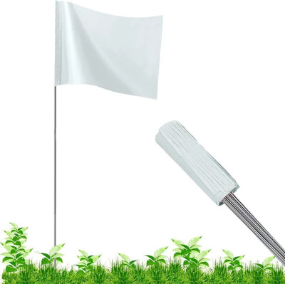 White Marking Flags for Lawn, 100Pack Yard Flags | 4X5X16 Inch, Marker Flags, La