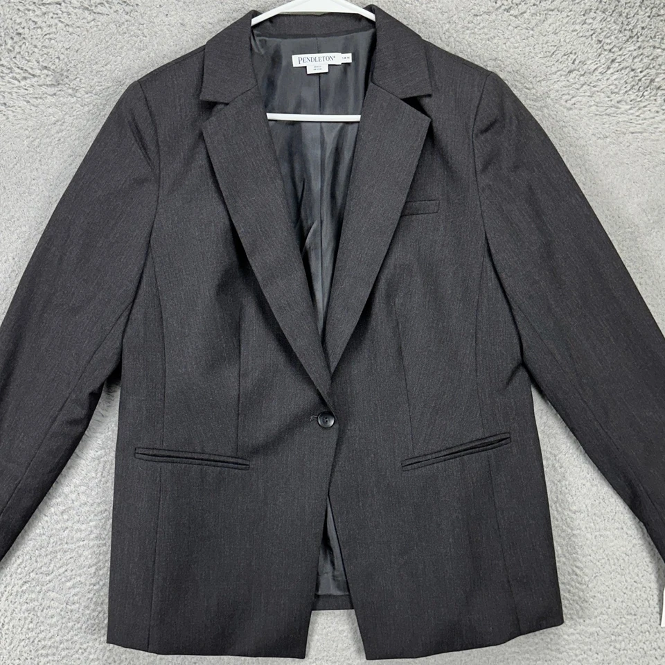 Blazer Abrigo Deportivo Pendleton Lana Virgen Mujer 14W Plus Negro Ajuste Tradicional NUEVO Foto 3 de 4