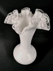 Fenton Silver Crest Vase Milk Glass Ruffled Double Crimped 8.25" Tall