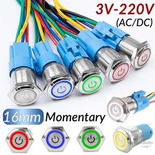 16mm LED ON OFF Waterproof Stainless Steel Momentary Push Button Power Switch
