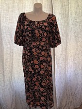 Old Navy Floral Smocked Midi Dress Balloon Sleeve  Navy/Peach Sz XLT Boho