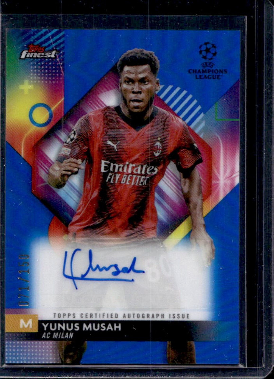 2023-24 Topps Finest UEFA Yunus Musah Auto Autograph Refractor Blue #/150 Milan