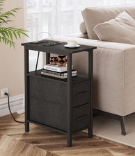 Narrow Side Table for Small Spaces, Skinny End Table with Charging Station, S...