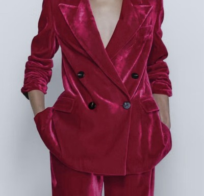 Massimo Dutti Fushia Velvet Double Breasted Blazer Oversize Valentine s Jacket 4