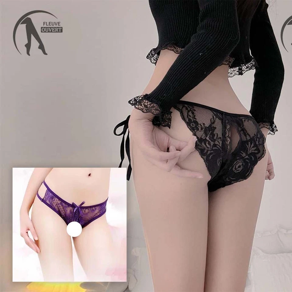 Slip Ouvert offen Dessous open String Tanga sexy Damen Spitze Unterwäsche - Bild 2 von 2