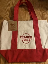 Trader Joes RED Mini Canvas Tote Bag Reusable NWT NEW