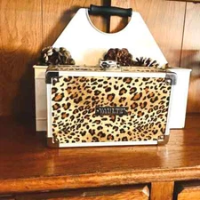 Animal cheetah velour velvet pencil case sewing bin school crafts art bin caddy