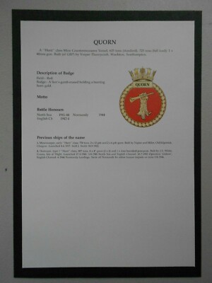 MARINE DRUCK - HMS QUORN JAGD KLASSE MINENABWEHRMASSNAHMEN - ABZEICHEN & SCHLACHTEHREN 