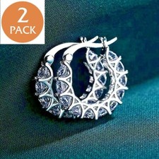 2x 925 Silver,Gold Hoop Earrings Women Fashion Cubic Zirconia Wedding Jewelry