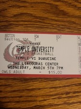 Duquesne @ Temple NCAA Men's Basketball Unused Ticket Stub 3/5/2008