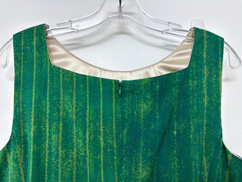Akris Farm Flower Field Print Silk Dress Sheath Colorblock Stripe Tan Green 10 - Picture 11 of 18