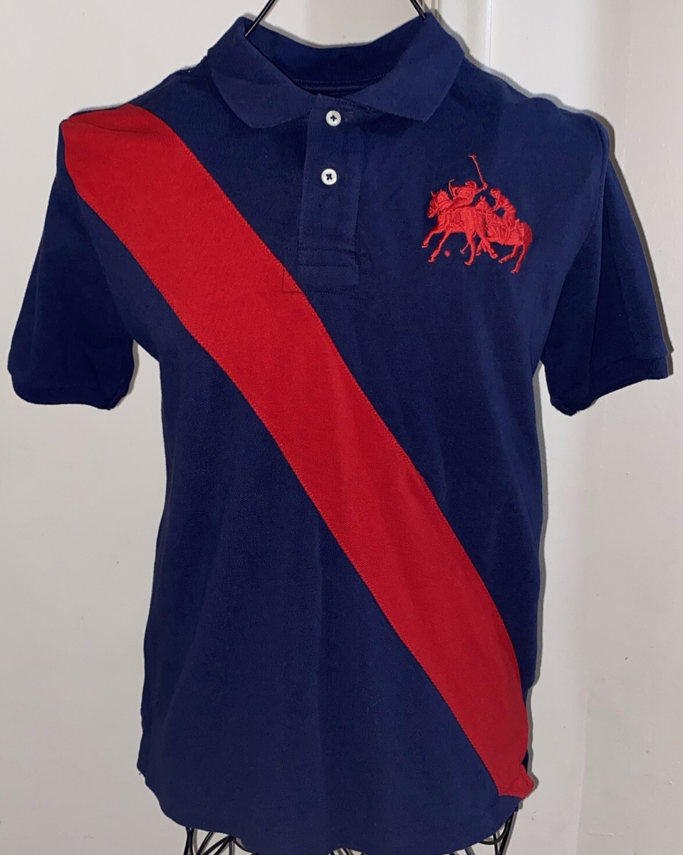 VTG Polo Ralph Lauren Big 2 Horse Logo Blue Red Polo Shirt