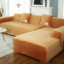 Elastic Velvet Plush Sofa Cover Corner Sectional Couch Cover L Shape 1-4 Seaters
