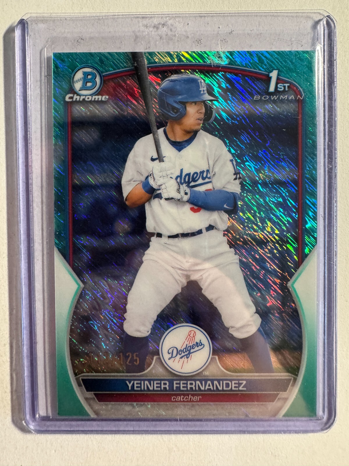 K255,744- 2023 Bowman Chrome Prospects Aqua Shimmer #BCP138 Yeiner Fernandez/125