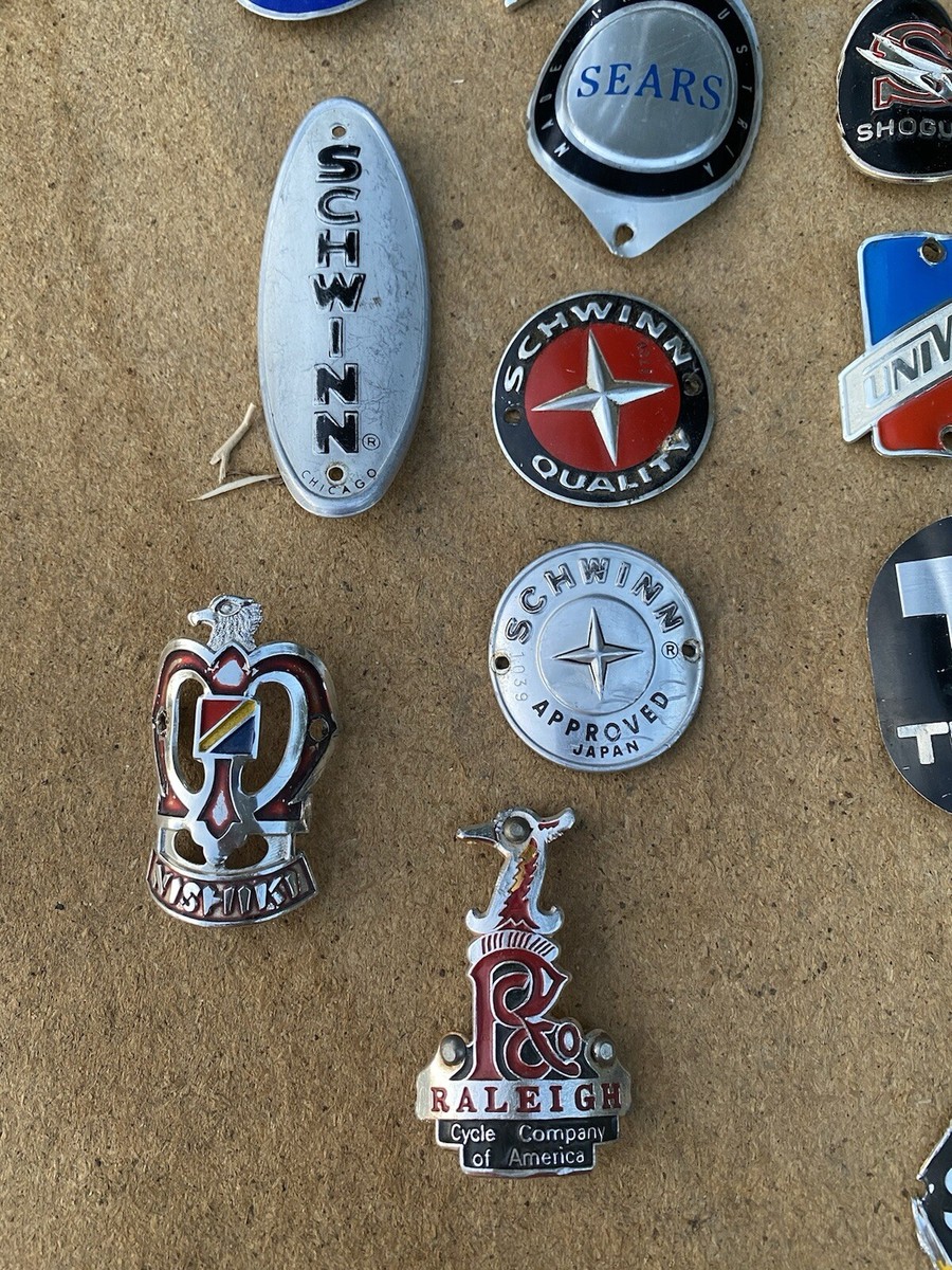 Lot Vtg Bicycle Head Badges Sears Schwinn Univega Nishiki SE