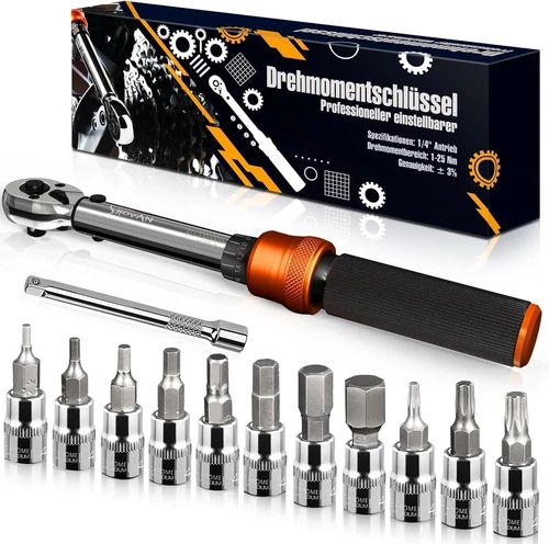 13TLG Klein Drehmomentschlüssel Fahrrad 1-25NM, 1/4 Zoll Torque Wrench Set, 72 Z